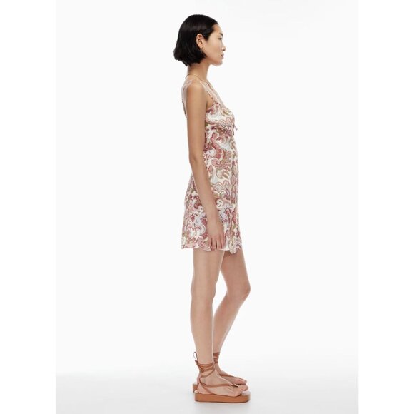 Aritzia WILFRED Bellow Paisley Floral Crepe Gathered Mini Slip Dress, Size 2 - Picture 13 of 16